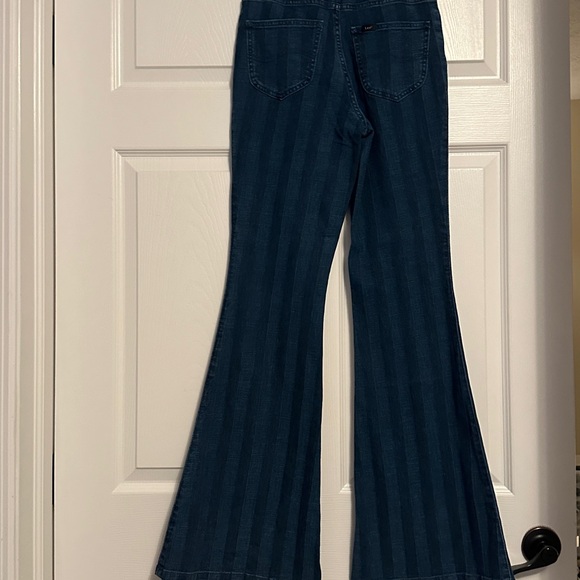 BNWTS Lee Dark Blue Striped High Rise Flared Leg Jeans, Sz 25/32 - Picture 6 of 6